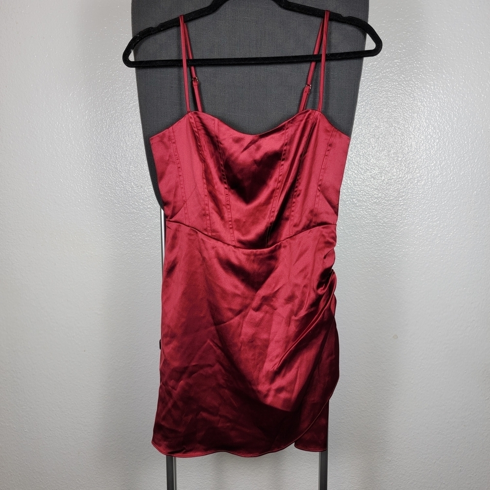 ELODIE Satin‎ Corset Mini Dress Wine Women's Size XS